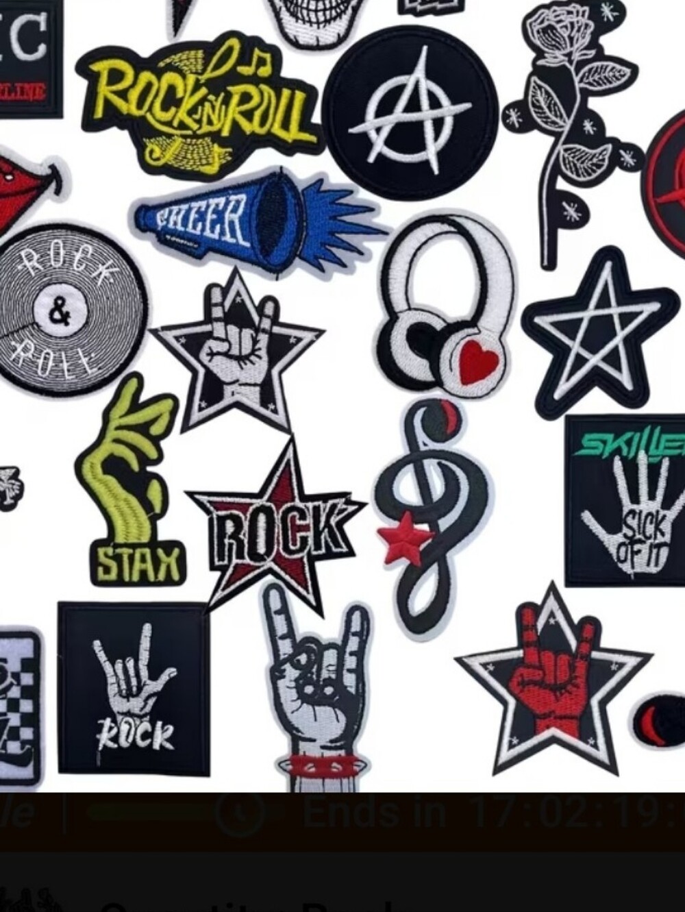 Rock & Roll Iron-On Patch Pack — Black, Red, White, Yellow Accents